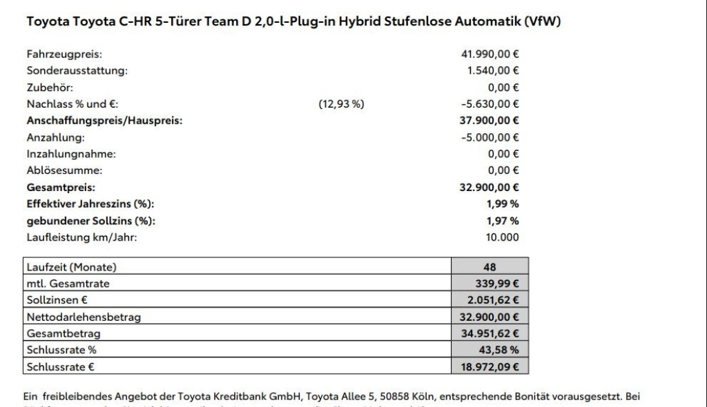 Toyota C-Hr 5-Türer Team Deutschland 2,0-l-Plug-in Hybrid CVT 2x4