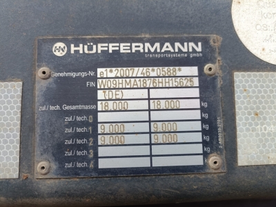 HUEFFERMANN Anhänger für Absetzmulden HMA 18.76 LS 